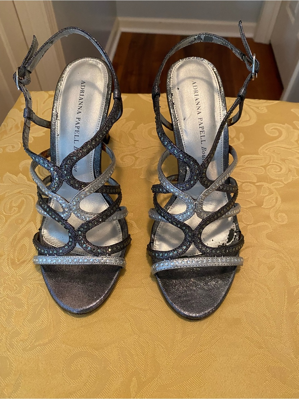 Adrianna Papell Silver Rhinestone Strappy Heels